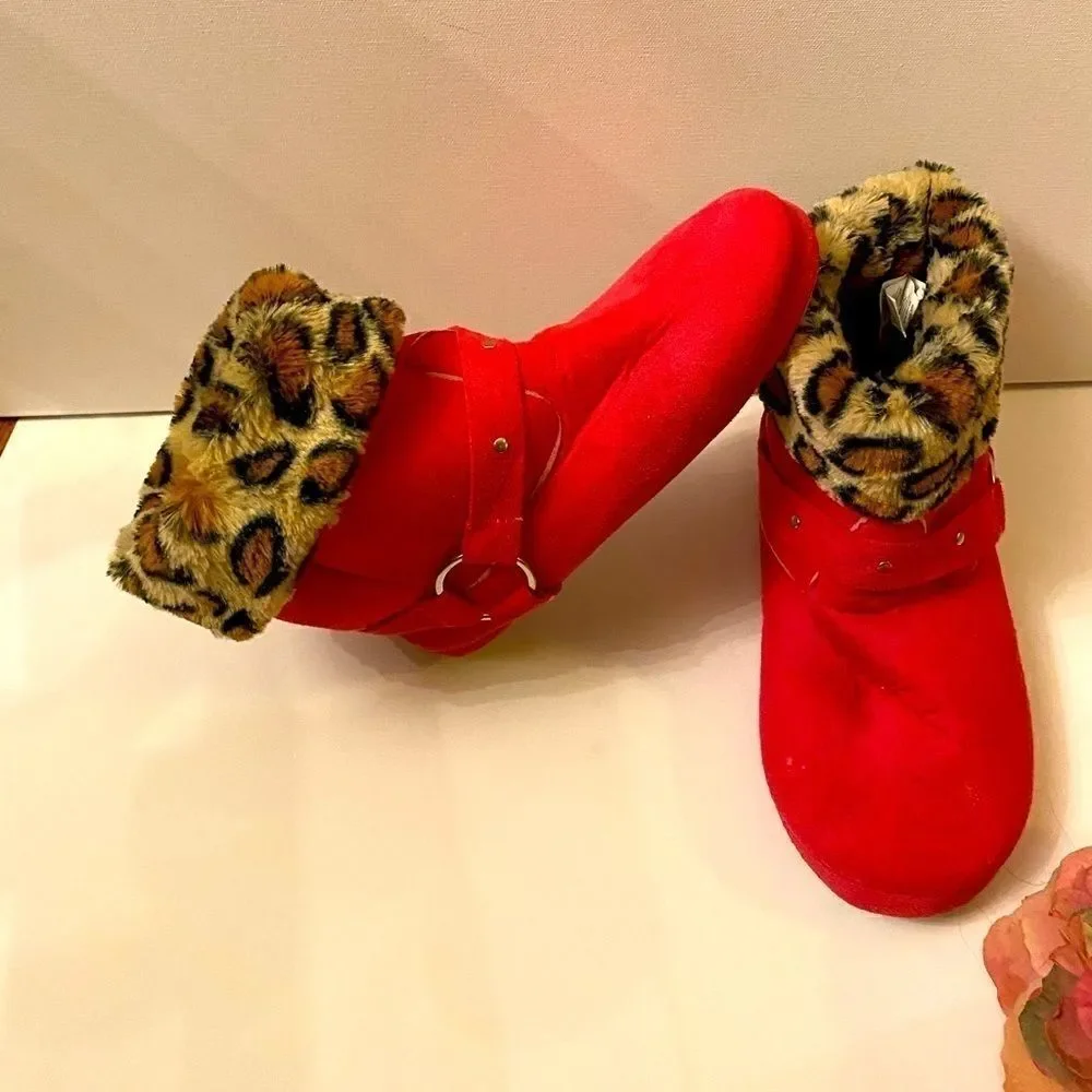 Sweet Girls winter Cheetah Print Boots Size  7-8